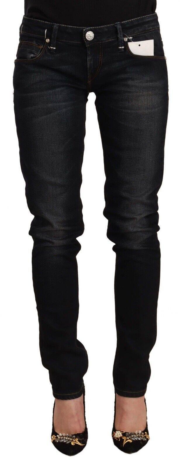 Acht Black Washed Cotton Low Waist Slim Fit Denim Jeans - Hilstor
