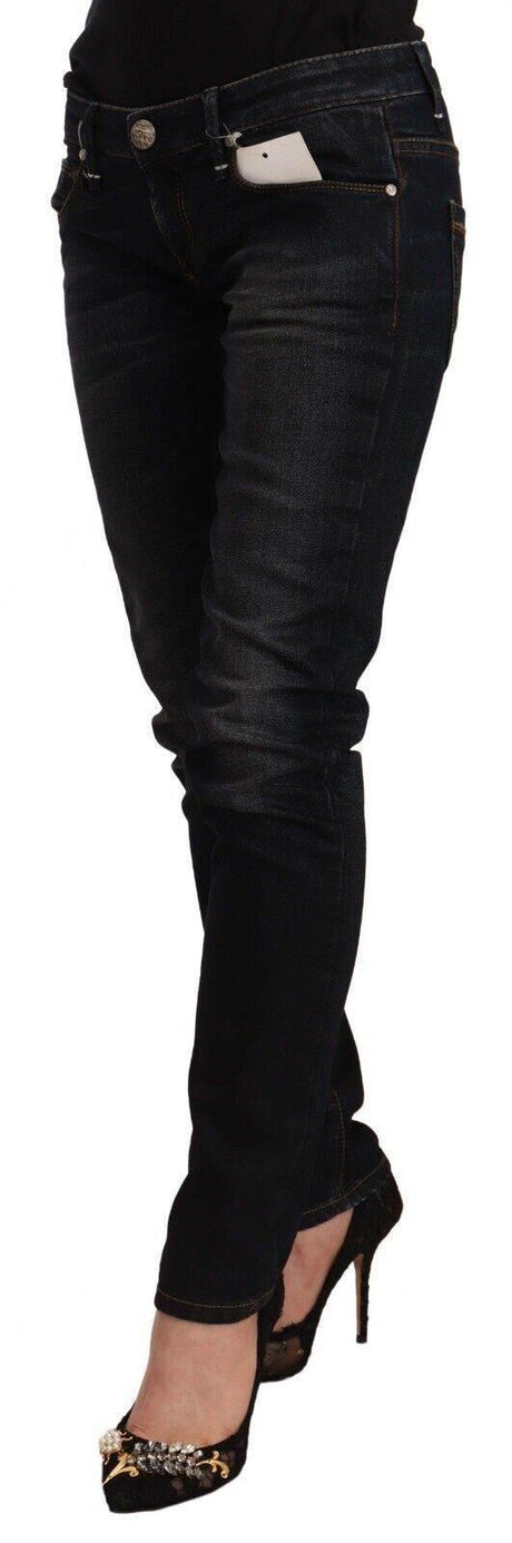 Acht Black Washed Cotton Low Waist Slim Fit Denim Jeans - Hilstor