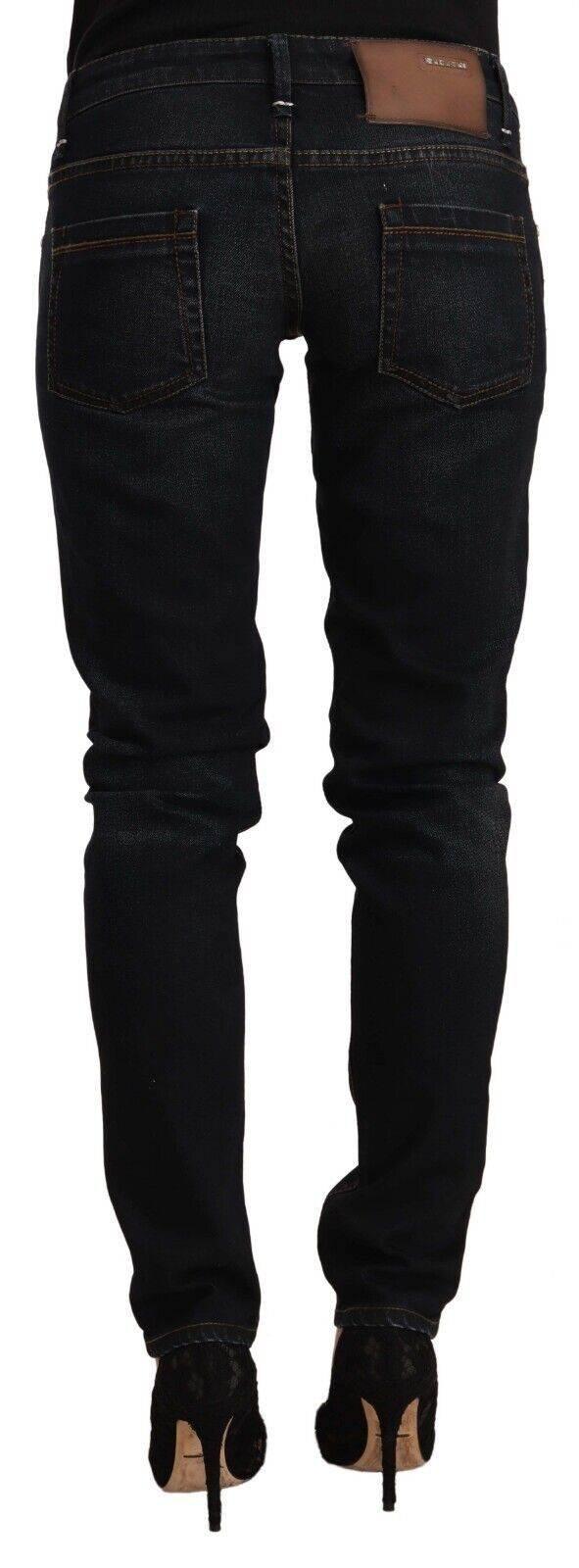 Acht Black Washed Cotton Low Waist Slim Fit Denim Jeans - Hilstor