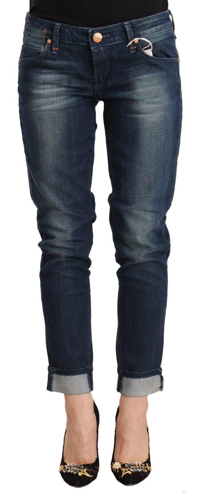 Acht Blue Washed Low Waist Skinny Denim Folded Hem Jeans - Hilstor