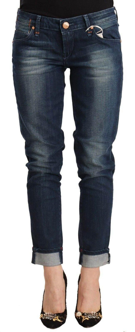 Acht Blue Washed Low Waist Skinny Denim Folded Hem Jeans - Hilstor