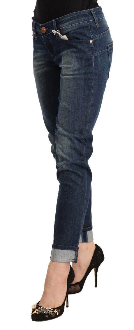 Acht Blue Washed Low Waist Skinny Denim Folded Hem Jeans - Hilstor