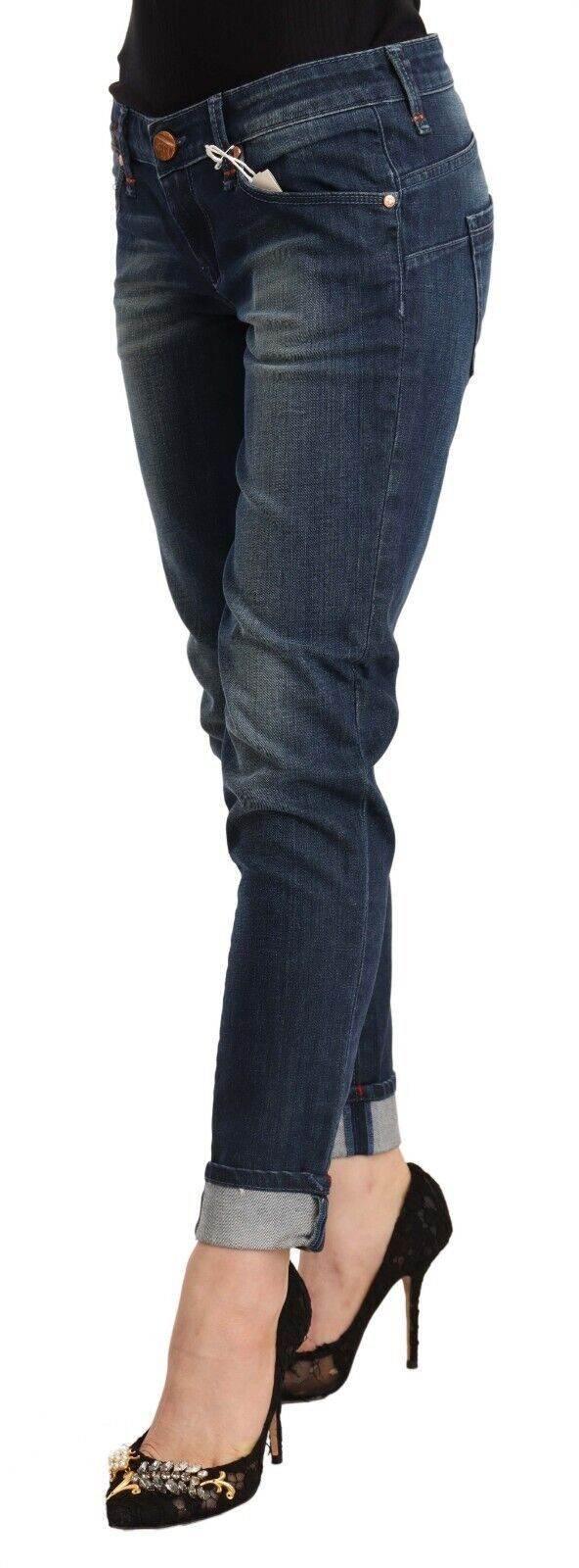Acht Blue Washed Low Waist Skinny Denim Folded Hem Jeans - Hilstor