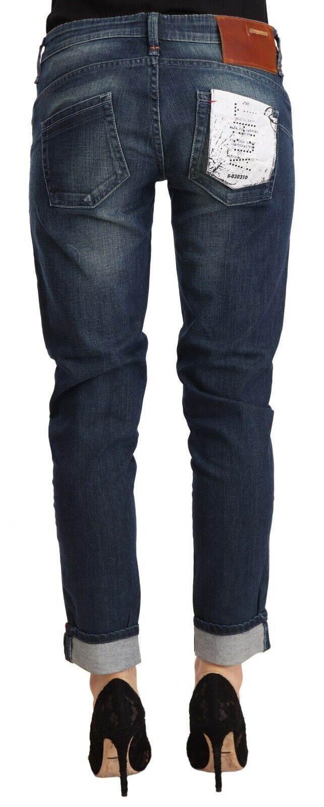 Acht Blue Washed Low Waist Skinny Denim Folded Hem Jeans - Hilstor