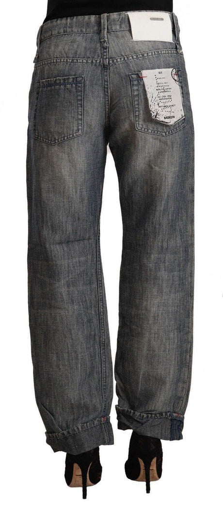 Acht Gray Washed Ramie Straight Denim Folded Hem Jeans - Hilstor