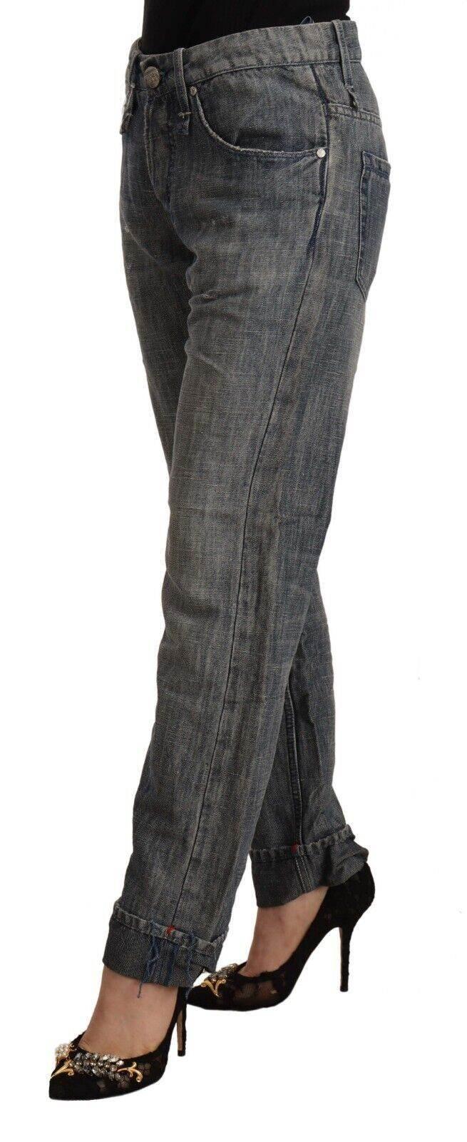 Acht Gray Washed Ramie Straight Denim Folded Hem Jeans - Hilstor
