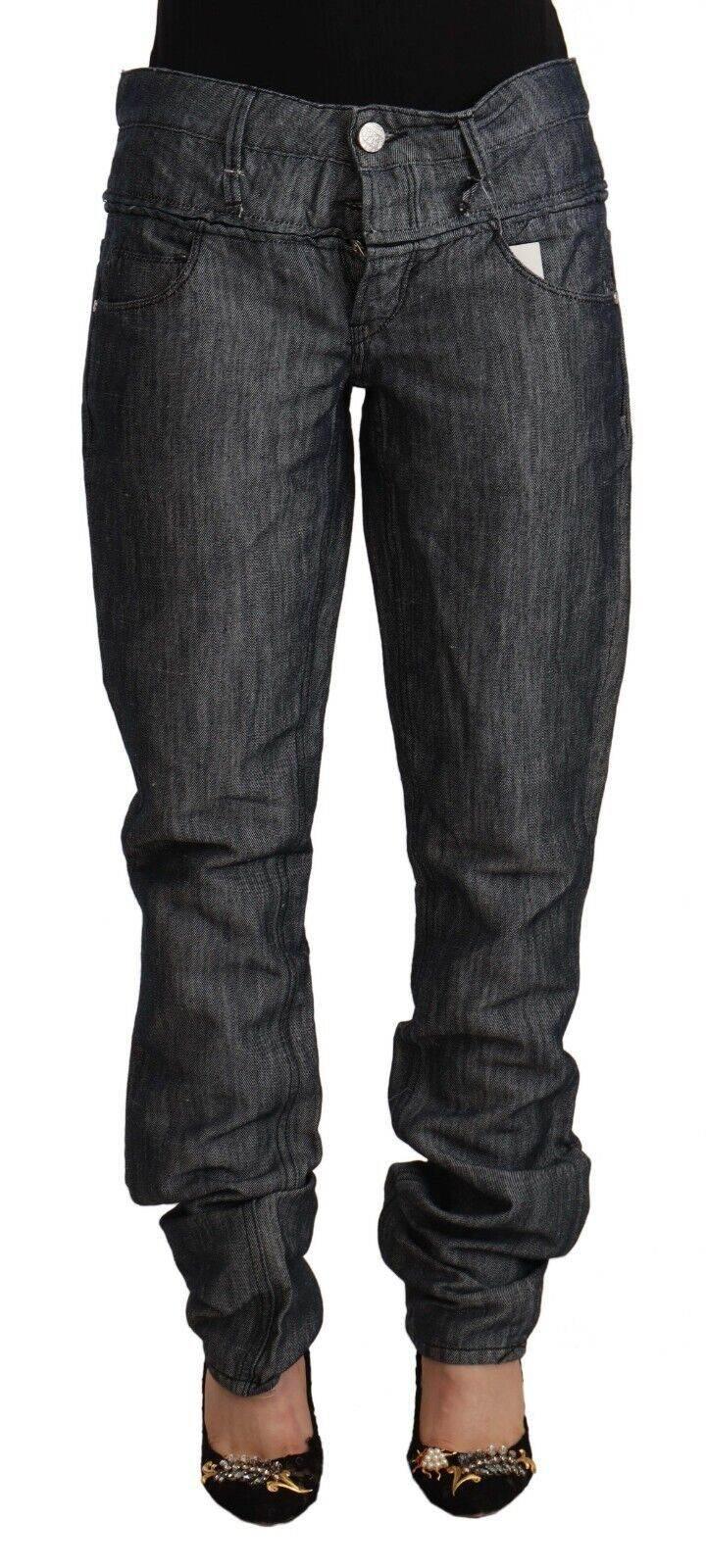 Acht Dark Gray Ramie Mid Wide Waist Straight Denim Jeans - Hilstor