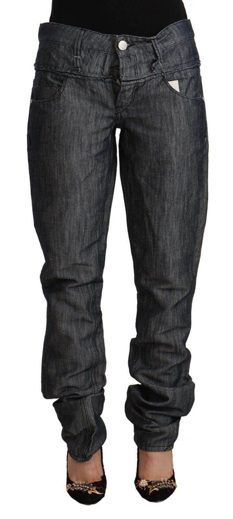 Acht Dark Gray Ramie Mid Wide Waist Straight Denim Jeans - Hilstor