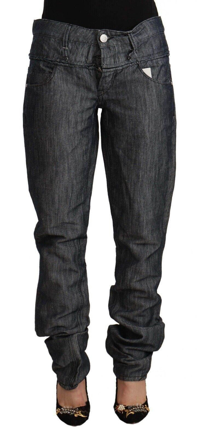 Acht Dark Gray Ramie Mid Wide Waist Straight Denim Jeans - Hilstor