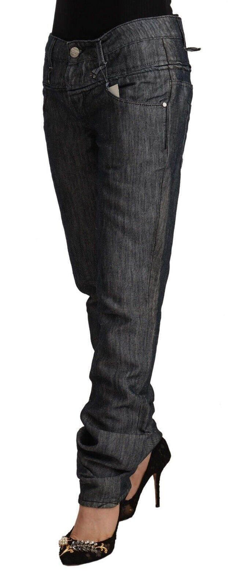 Acht Dark Gray Ramie Mid Wide Waist Straight Denim Jeans - Hilstor