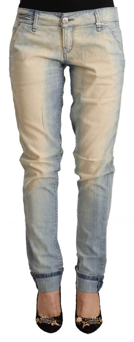 Acht Light Blue Washed Cotton Low Waist Skinny Denim Jeans - Hilstor