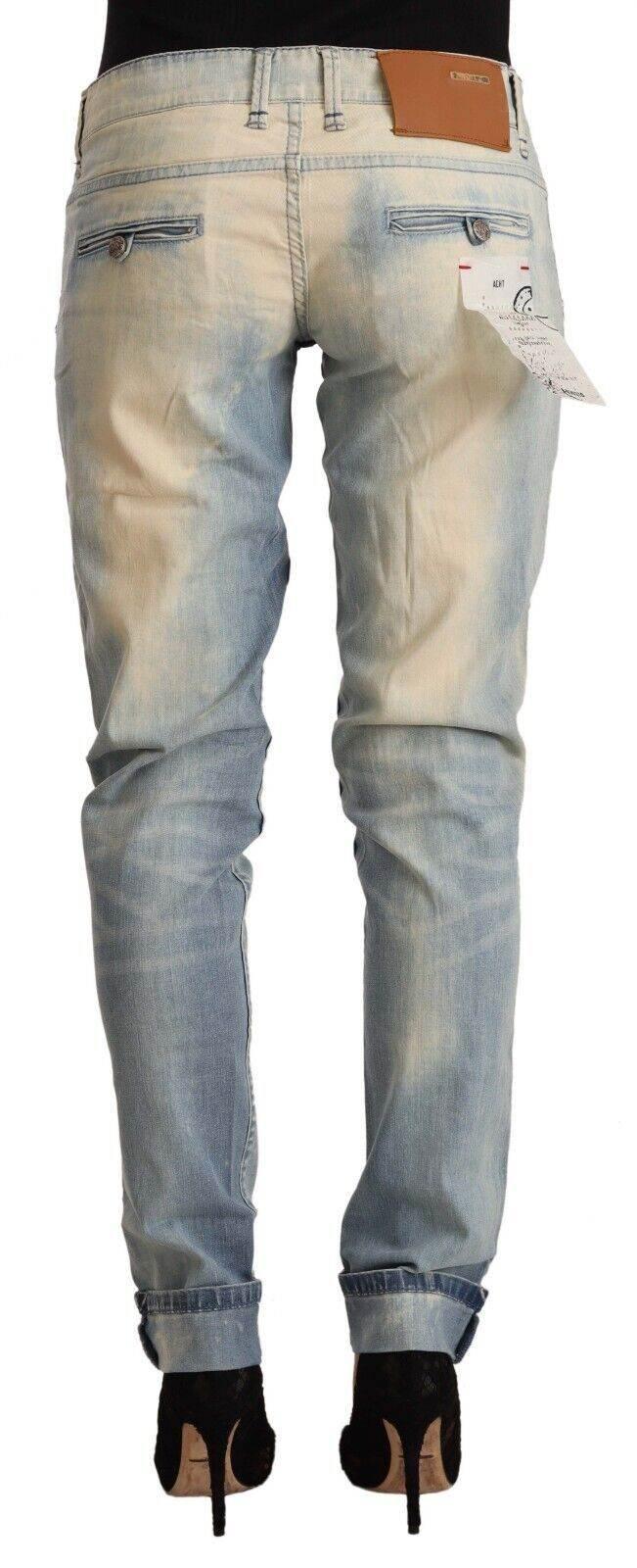 Acht Light Blue Washed Cotton Low Waist Skinny Denim Jeans - Hilstor