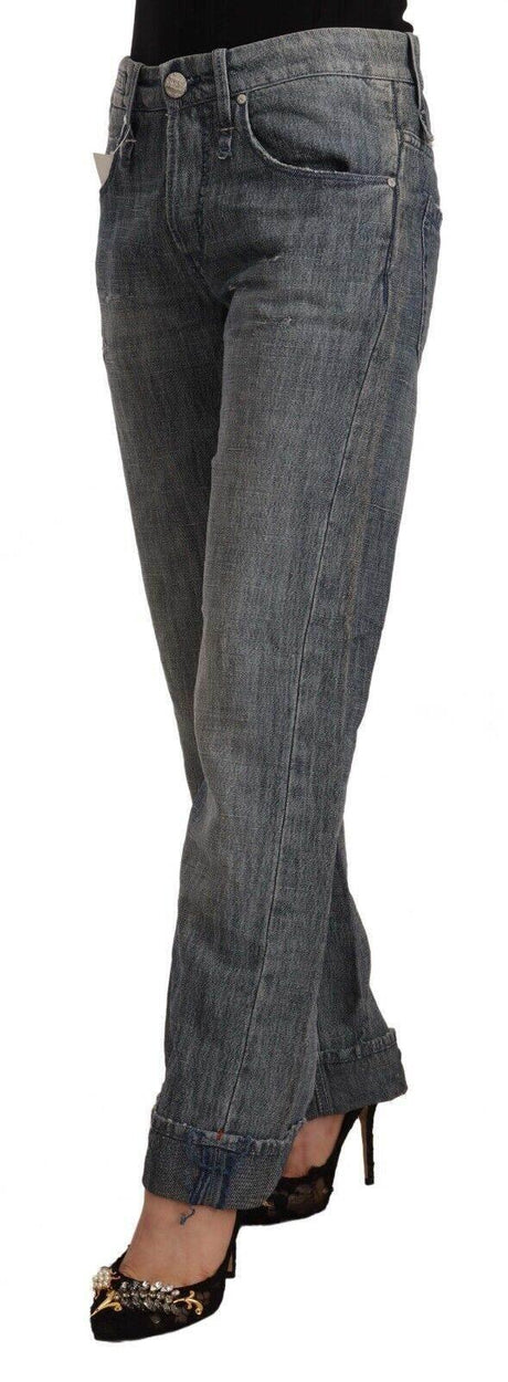 Acht Gray Washed Mid Waist Straight Denim Folded Hem Jeans - Hilstor