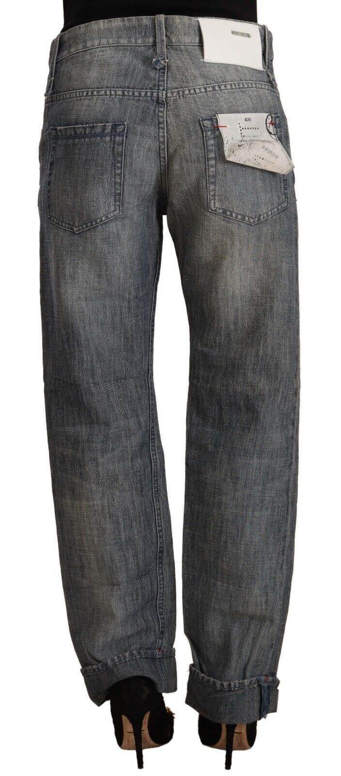 Acht Gray Washed Mid Waist Straight Denim Folded Hem Jeans - Hilstor