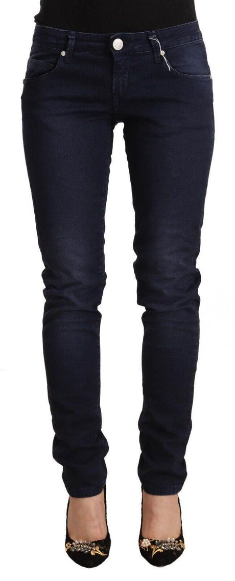 Acht Blue Washed Cotton Low Waist Slim Fit Denim Jeans - Hilstor