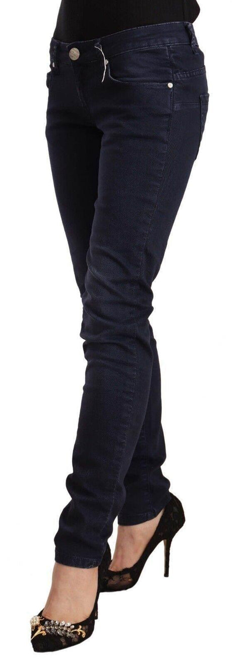Acht Blue Washed Cotton Low Waist Slim Fit Denim Jeans - Hilstor
