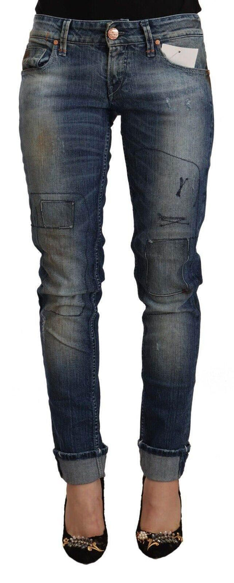 Acht Blue Washed Low Waist Folded Hem Slim Fit Jeans - Hilstor