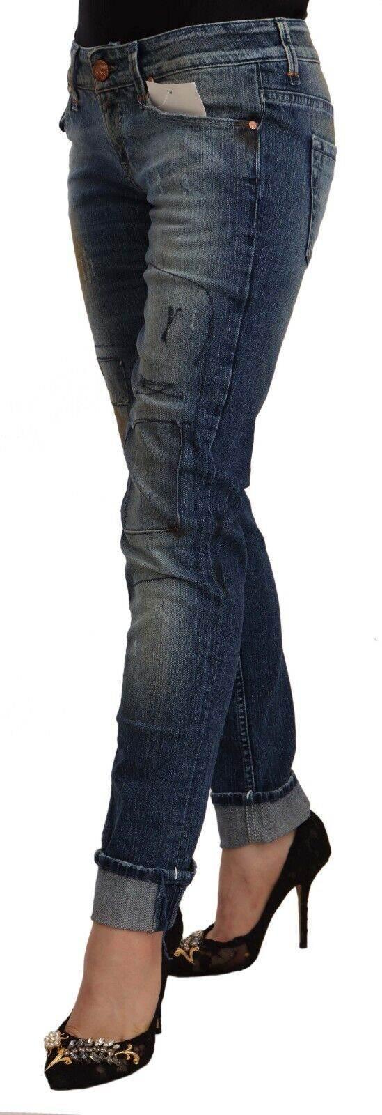 Acht Blue Washed Low Waist Folded Hem Slim Fit Jeans - Hilstor