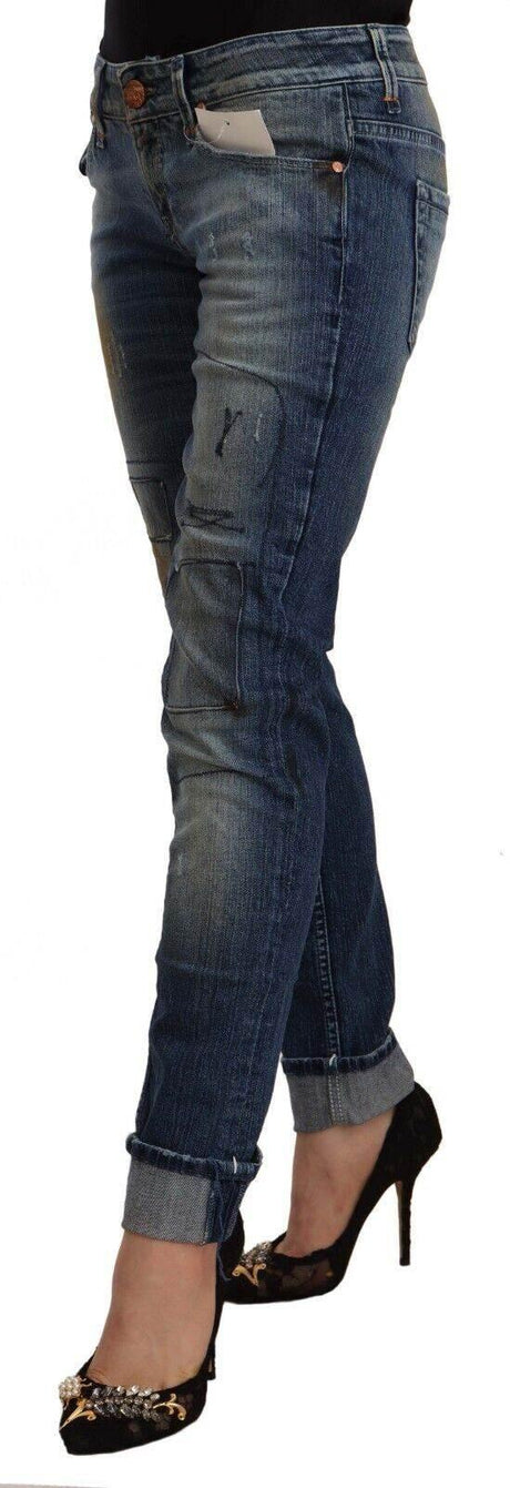 Acht Blue Washed Low Waist Folded Hem Slim Fit Jeans - Hilstor