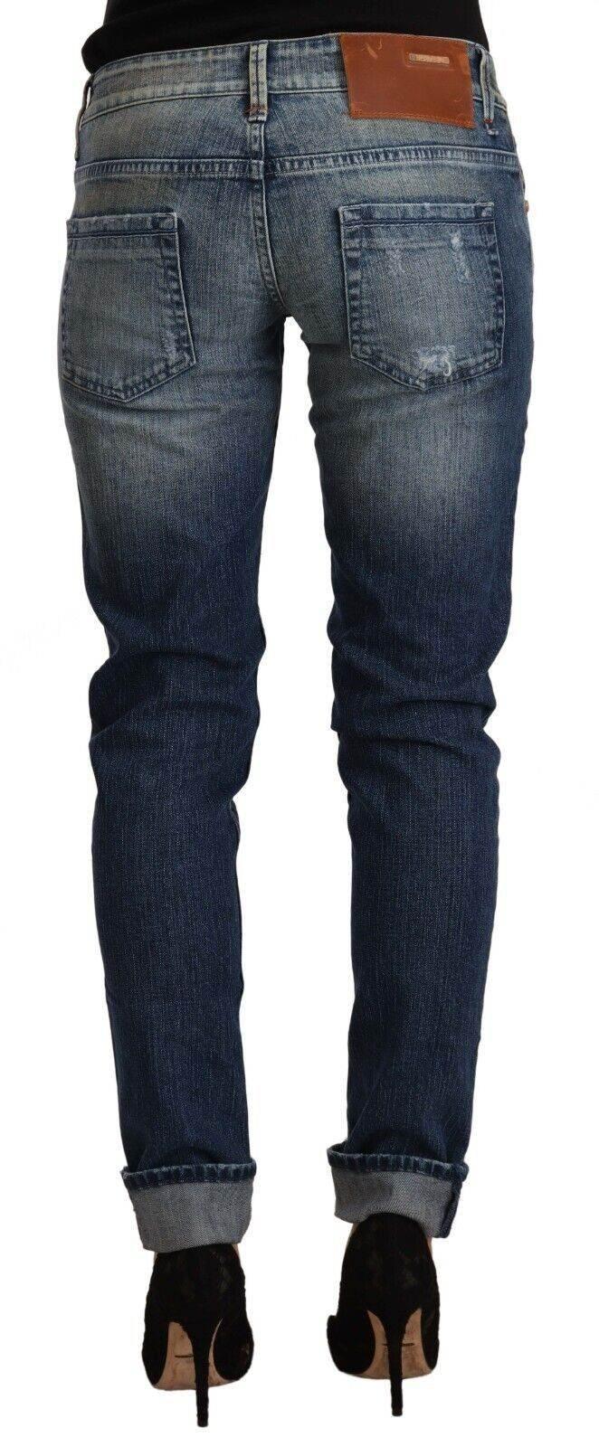 Acht Blue Washed Low Waist Folded Hem Slim Fit Jeans - Hilstor