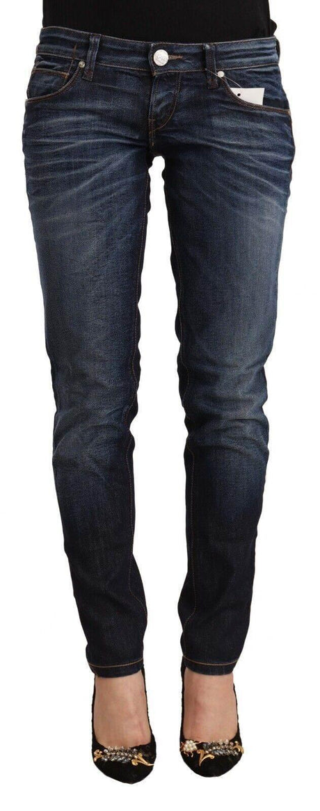 Acht Blue Washed Cotton Low Waist Skinny Denim Jeans - Hilstor