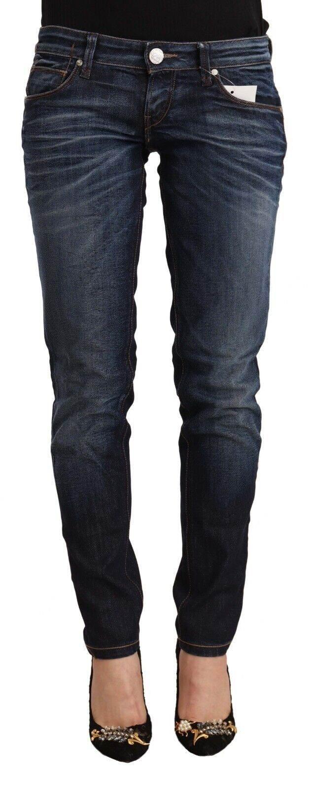 Acht Blue Washed Cotton Low Waist Skinny Denim Jeans - Hilstor