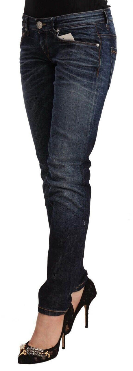 Acht Blue Washed Cotton Low Waist Skinny Denim Jeans - Hilstor