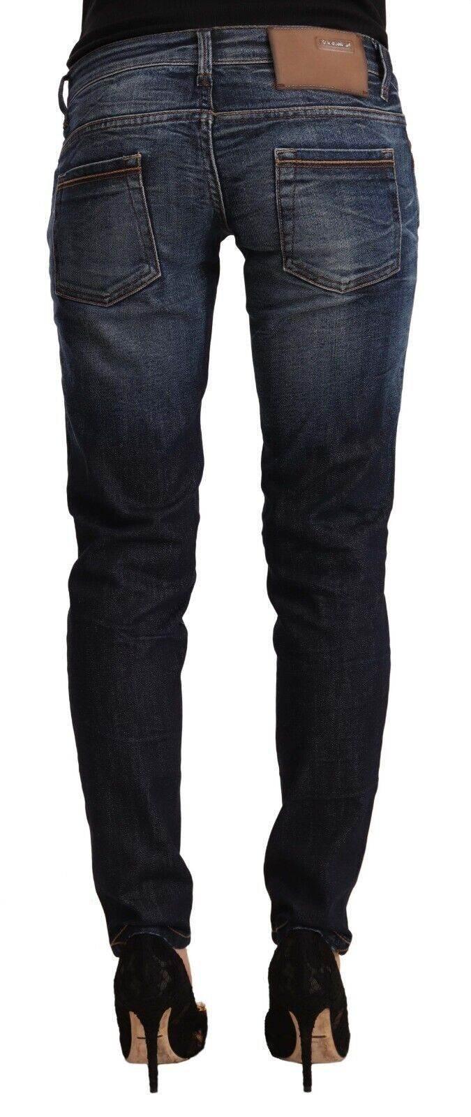 Acht Blue Washed Cotton Low Waist Skinny Denim Jeans - Hilstor