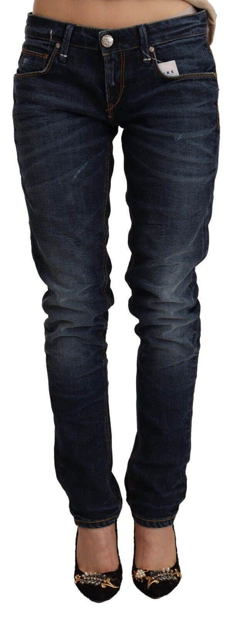 Acht Blue Washed Cotton Low Waist Skinny Denim Jeans - Hilstor