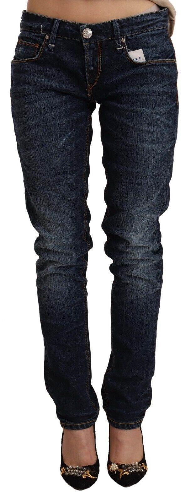 Acht Blue Washed Cotton Low Waist Skinny Denim Jeans - Hilstor
