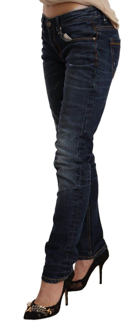 Acht Blue Washed Cotton Low Waist Skinny Denim Jeans - Hilstor