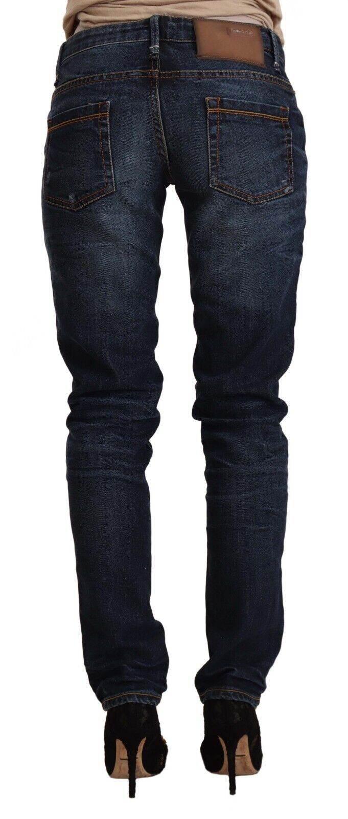 Acht Blue Washed Cotton Low Waist Skinny Denim Jeans - Hilstor