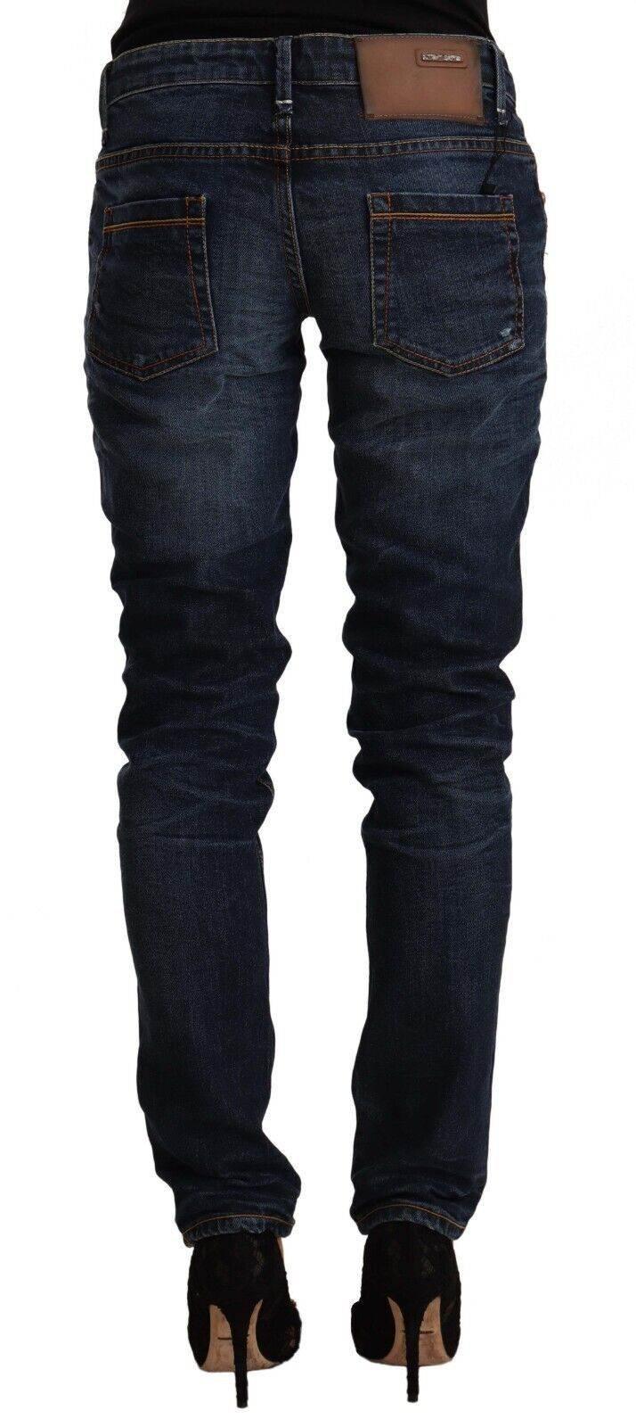Acht Blue Washed Cotton Mid Waist Skinny Denim Jeans - Hilstor