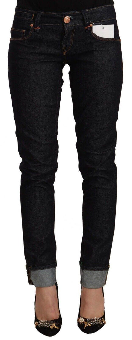 Acht Black Cotton Low Waist Slim Fit Denim Jeans - Hilstor