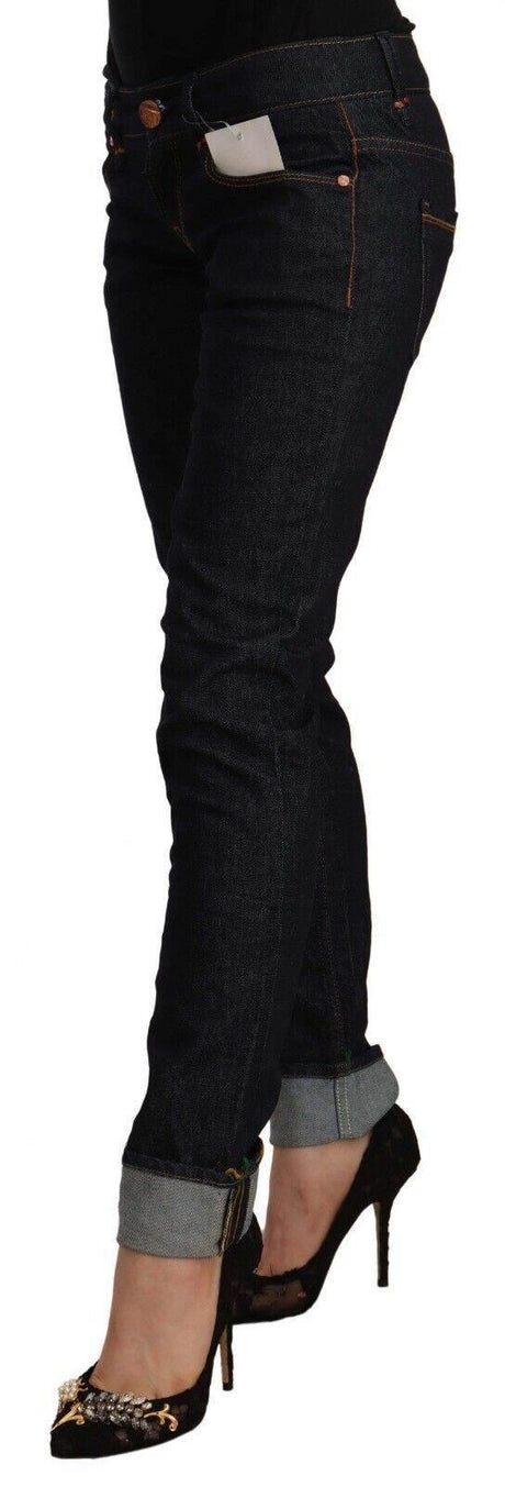 Acht Black Cotton Low Waist Slim Fit Denim Jeans - Hilstor