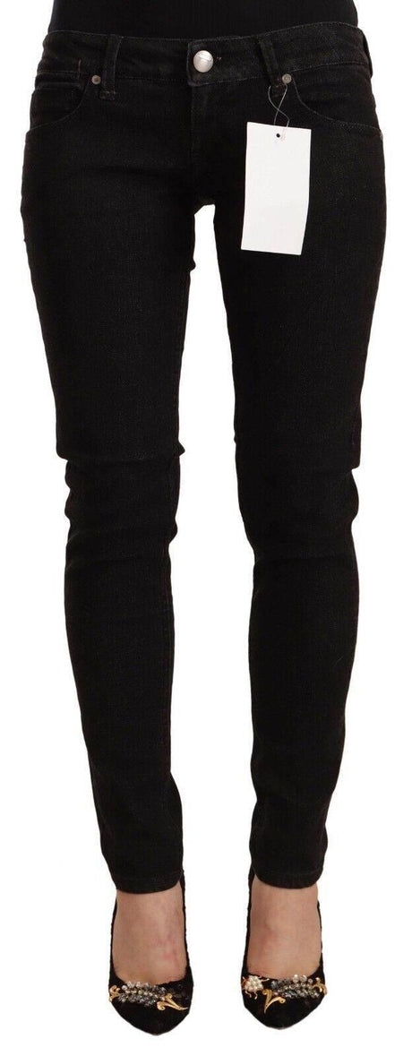 Acht Black Cotton Low Waist Skinny Denim Jeans - Hilstor