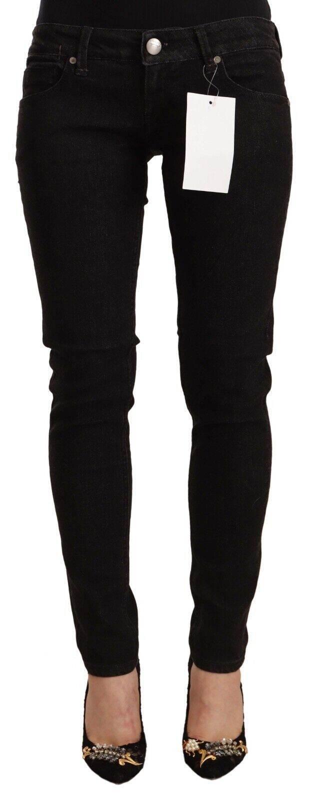 Acht Black Cotton Low Waist Skinny Denim Jeans - Hilstor