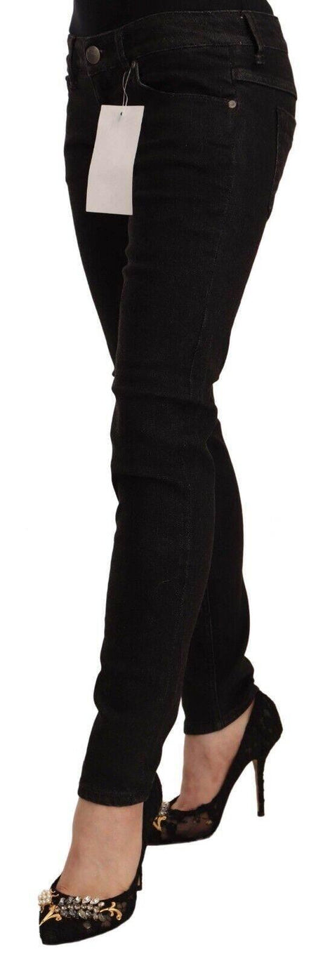 Acht Black Cotton Low Waist Skinny Denim Jeans - Hilstor