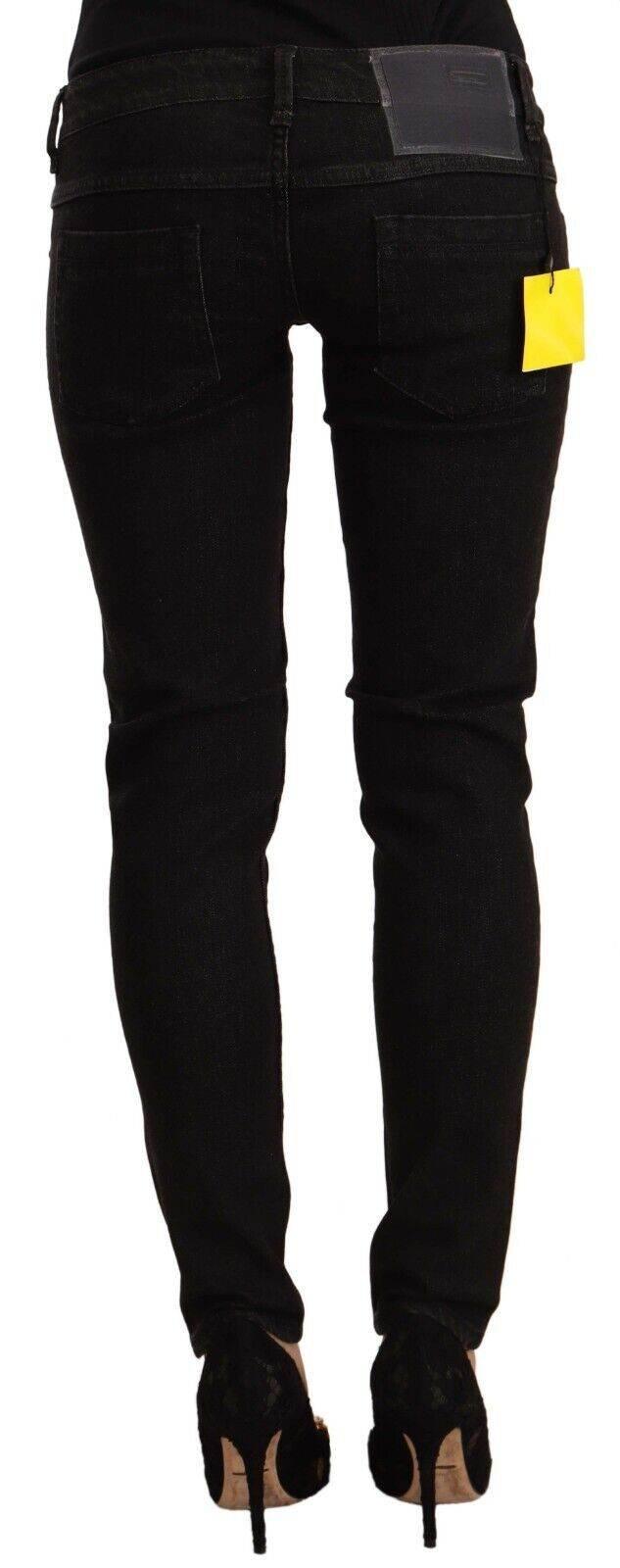 Acht Black Cotton Low Waist Skinny Denim Jeans - Hilstor