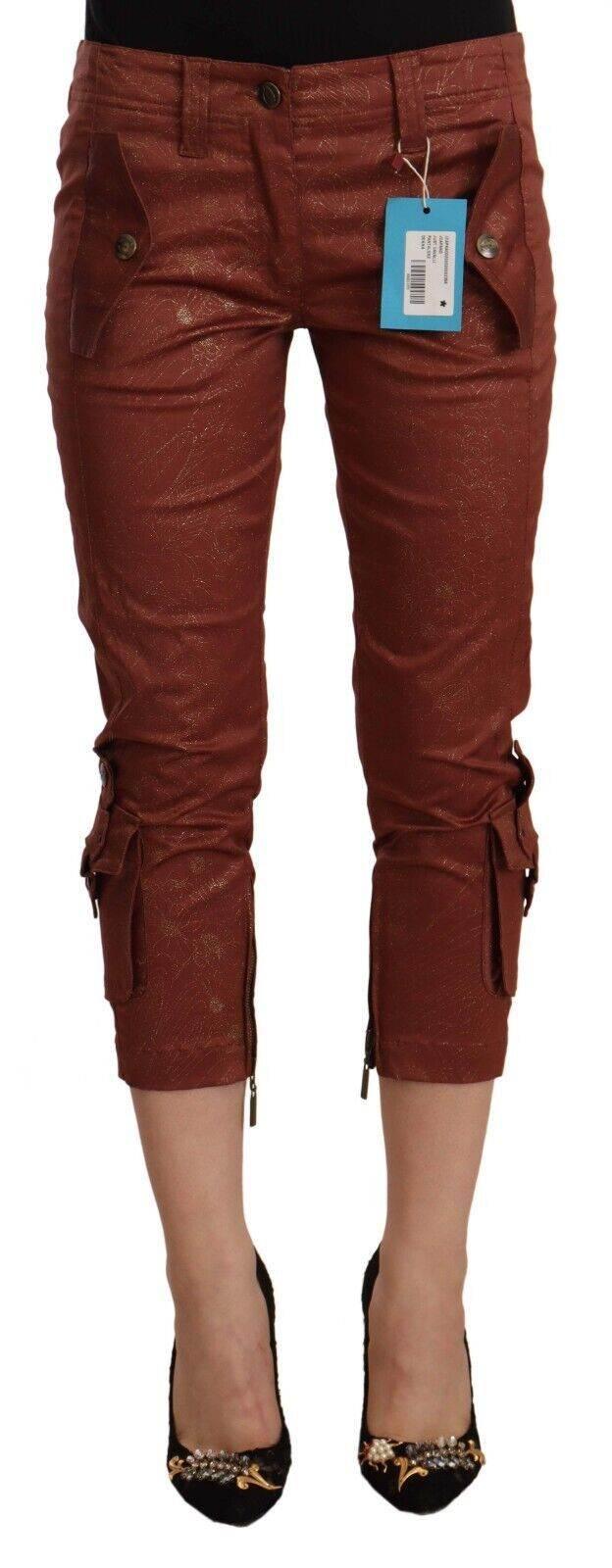Just Cavalli Brown Lurex Mid Waist Cotton Cropped Capri Pants - Hilstor