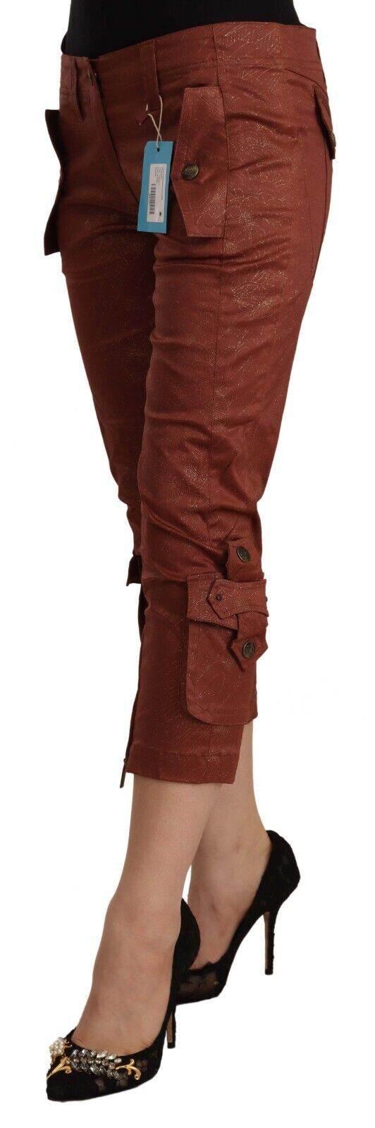 Just Cavalli Brown Lurex Mid Waist Cotton Cropped Capri Pants - Hilstor