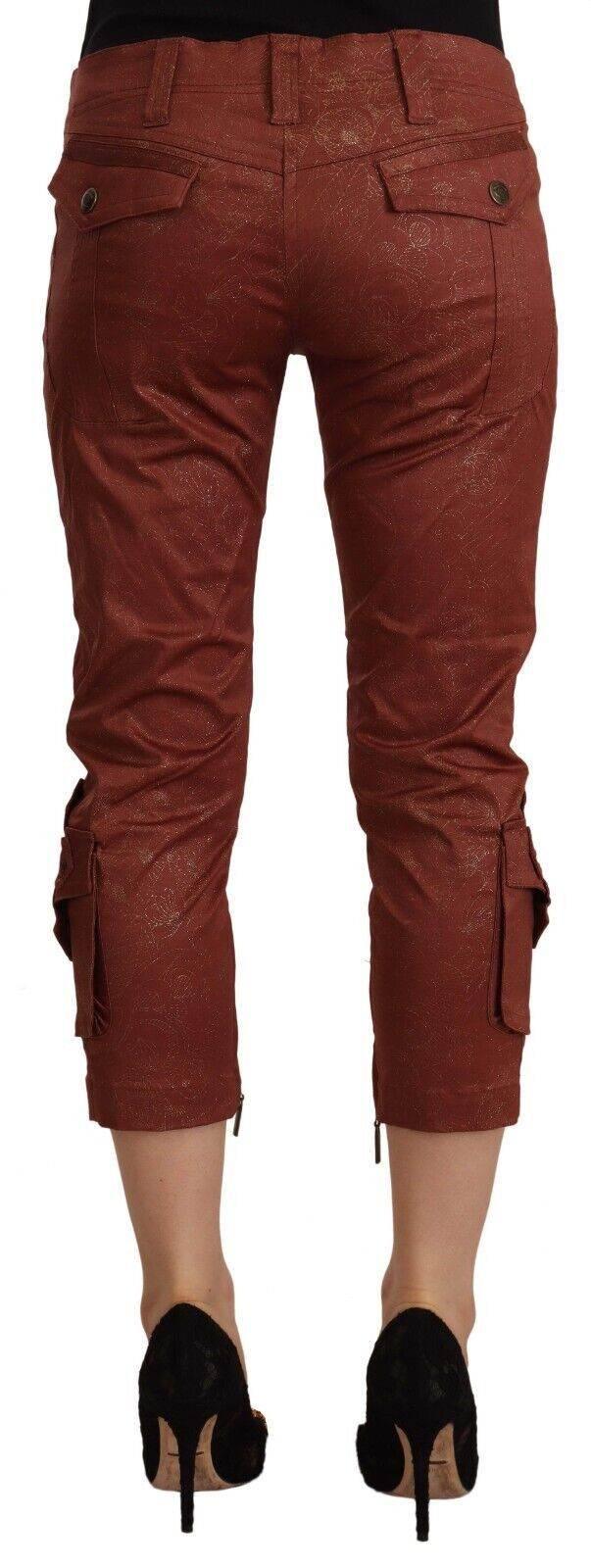 Just Cavalli Brown Lurex Mid Waist Cotton Cropped Capri Pants - Hilstor