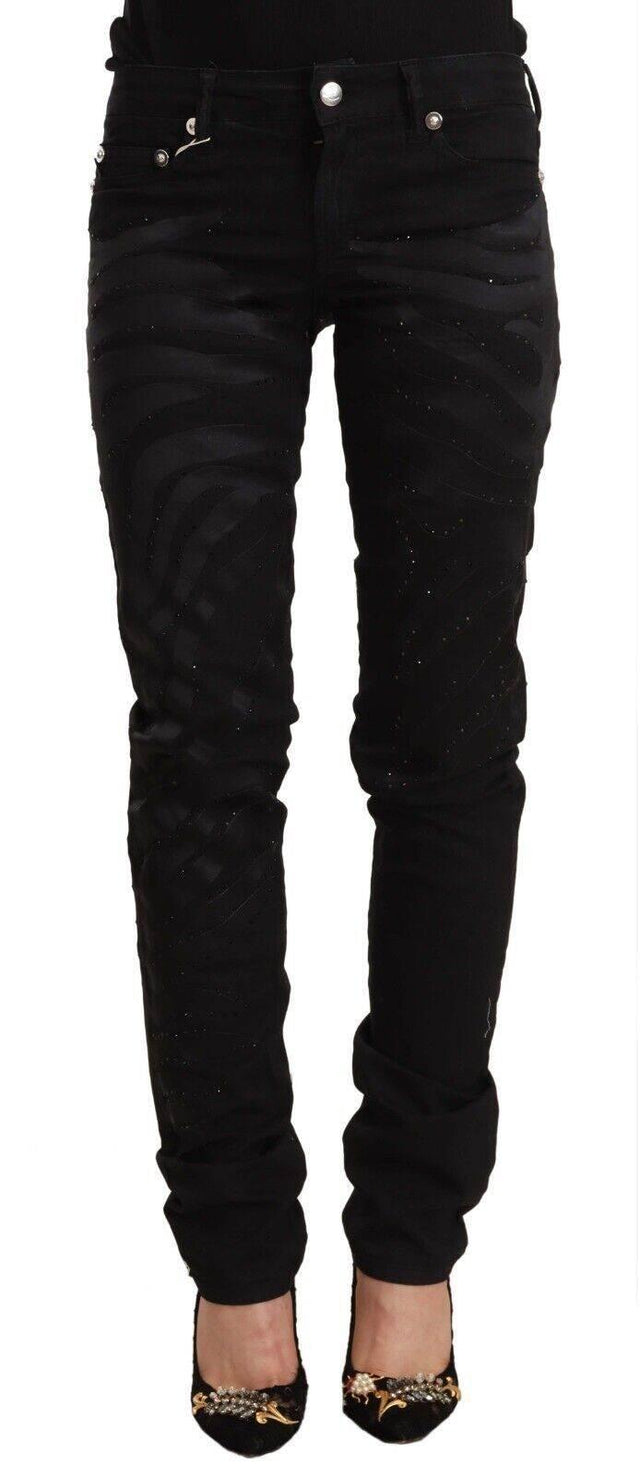 Just Cavalli Black Mid Waist Embellished Skinny Jeans - Hilstor