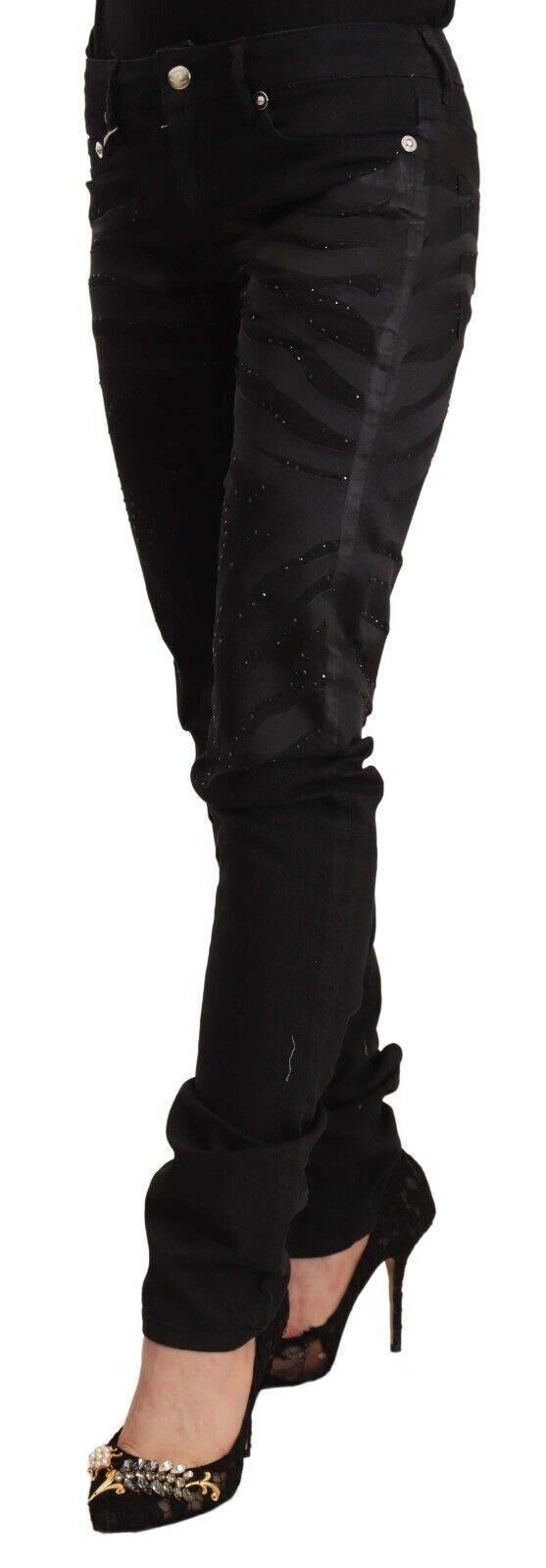 Just Cavalli Black Mid Waist Embellished Skinny Jeans - Hilstor