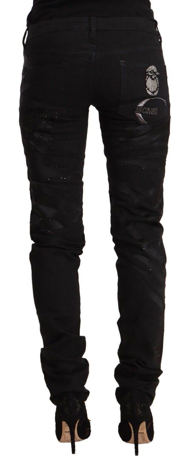 Just Cavalli Black Mid Waist Embellished Skinny Jeans - Hilstor