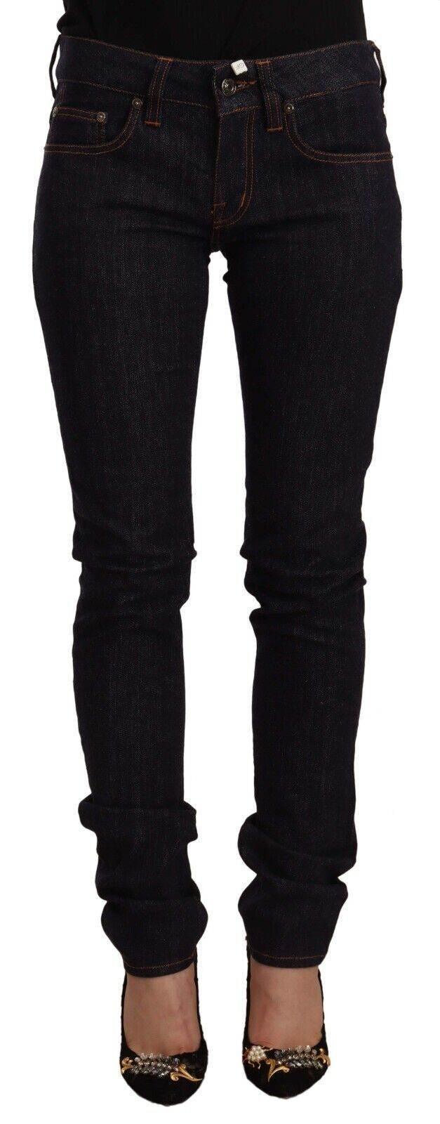 GF Ferre Black Mid Waist Cotton Denim Skinny Jeans - Hilstor