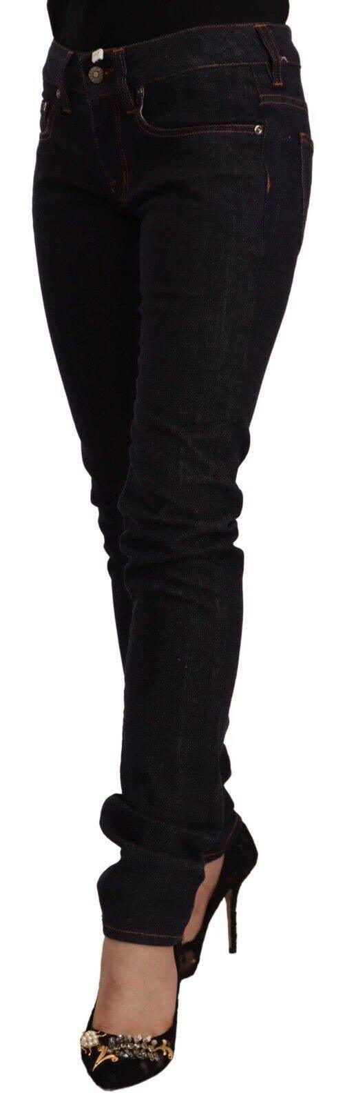 GF Ferre Black Mid Waist Cotton Denim Skinny Jeans - Hilstor