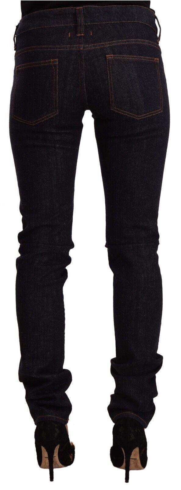 GF Ferre Black Mid Waist Cotton Denim Skinny Jeans - Hilstor