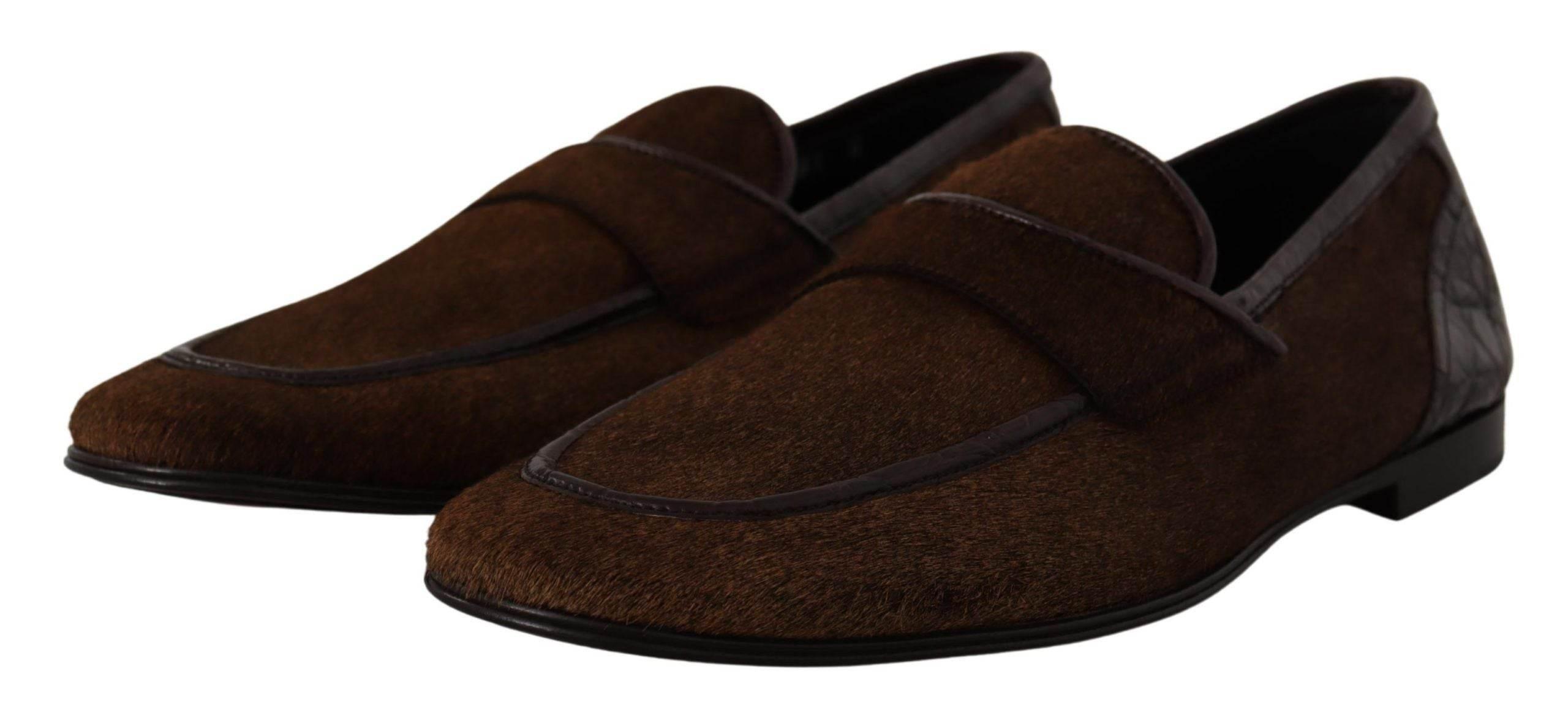Dolce & Gabbana Elegant Brown Caiman Leather Loafers - Hilstor