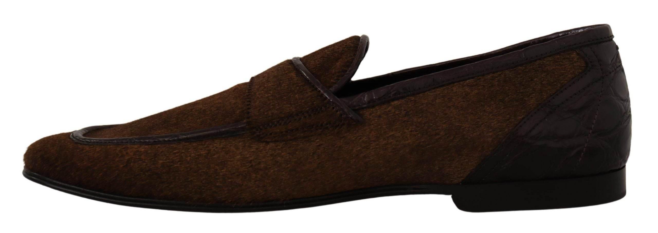 Dolce & Gabbana Elegant Brown Caiman Leather Loafers - Hilstor